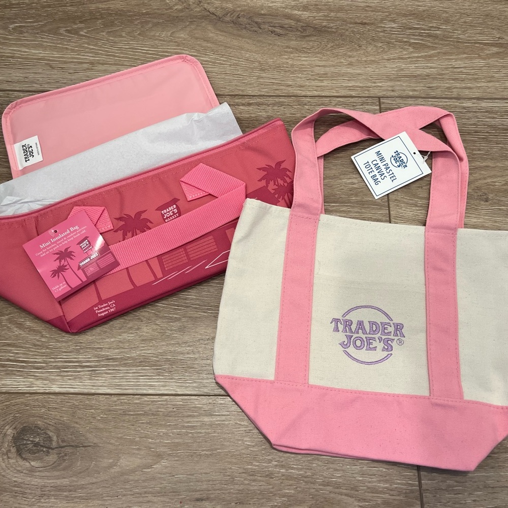 Trader Joe’s Mini Canvas Tote Bag & Mini Insulated Cooler (Pastel Pink Set)